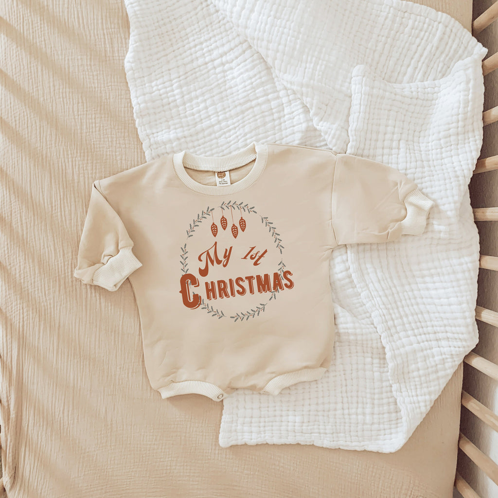 First Christmas Baby Outfit, Baby First Christmas, Baby Sweatshirt Romper, Baby Holiday Outfit, Bubble romper, Baby Christmas Sweatshirt