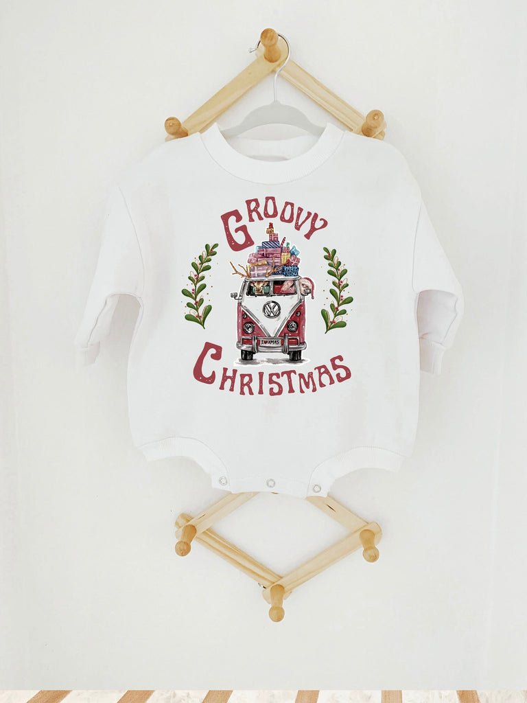 First Christmas Baby Outfit, Baby First Christmas, Groovy Santa Romper, Baby Sweatshirt Romper, Baby Holiday Outfit, Bubble romper