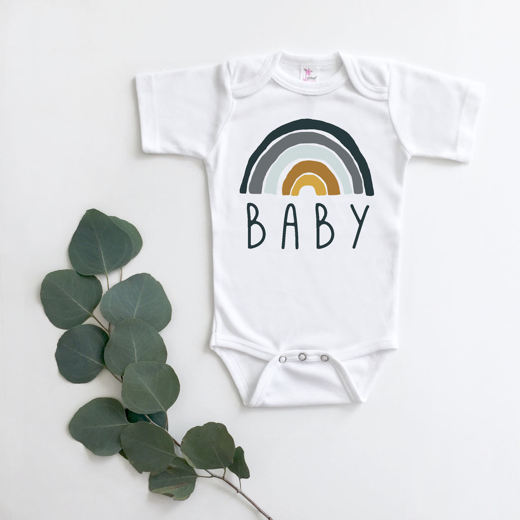 Rainbow Baby Announcement Shirt and Bodysuits Gender Neutral Baby Gift, Teal, Scandinavian Rainbow
