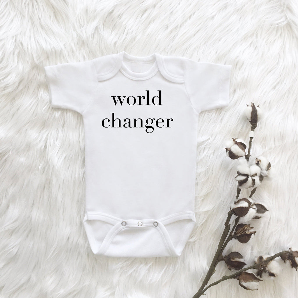 World Changer Baby, Hipster Baby Outfit, Monochrome, Trendy Baby, Infant Apparel, Baby Gift, Positive, Unisex