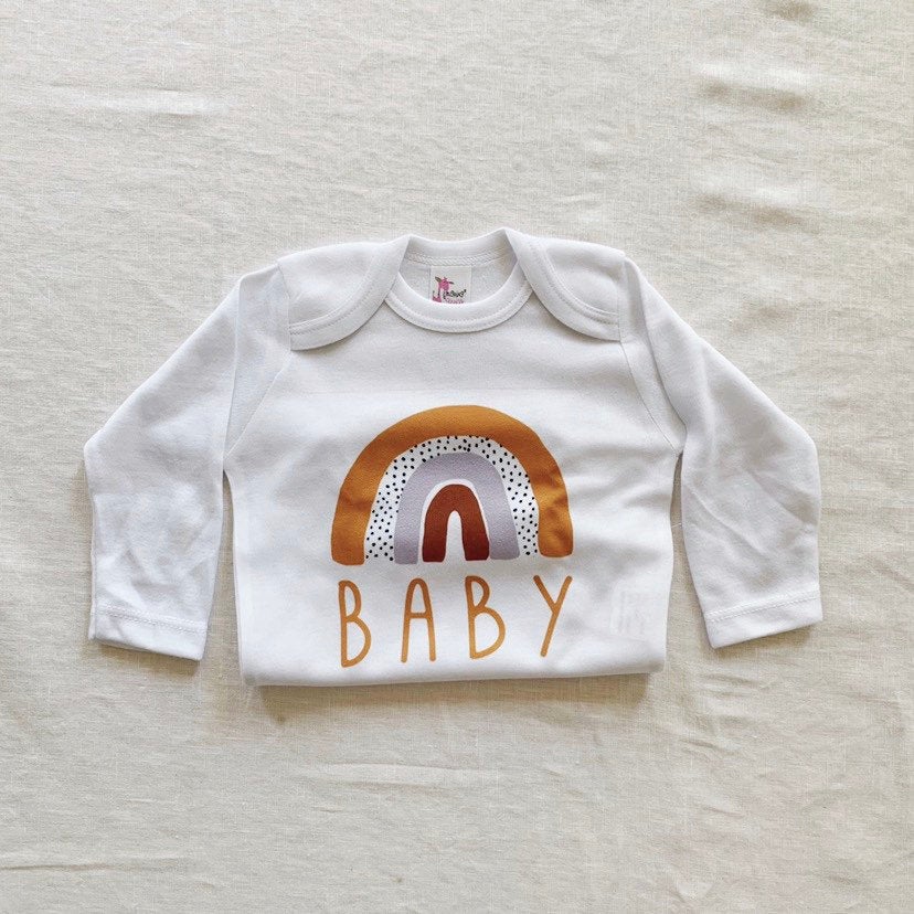 Rainbow Baby Announcement Shirt and Bodysuits Gender Neutral Baby Gift, Spotted Rainbow, Scandinavian Rainbow, Baby Name