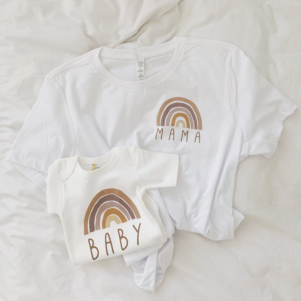 Rainbow Shirt Set, Burnt Orange, Mommy and Me Rainbow Shirt, Matching Mom & Baby Shirt, Rainbow baby Gift, Matching Shirt Set, Cotton