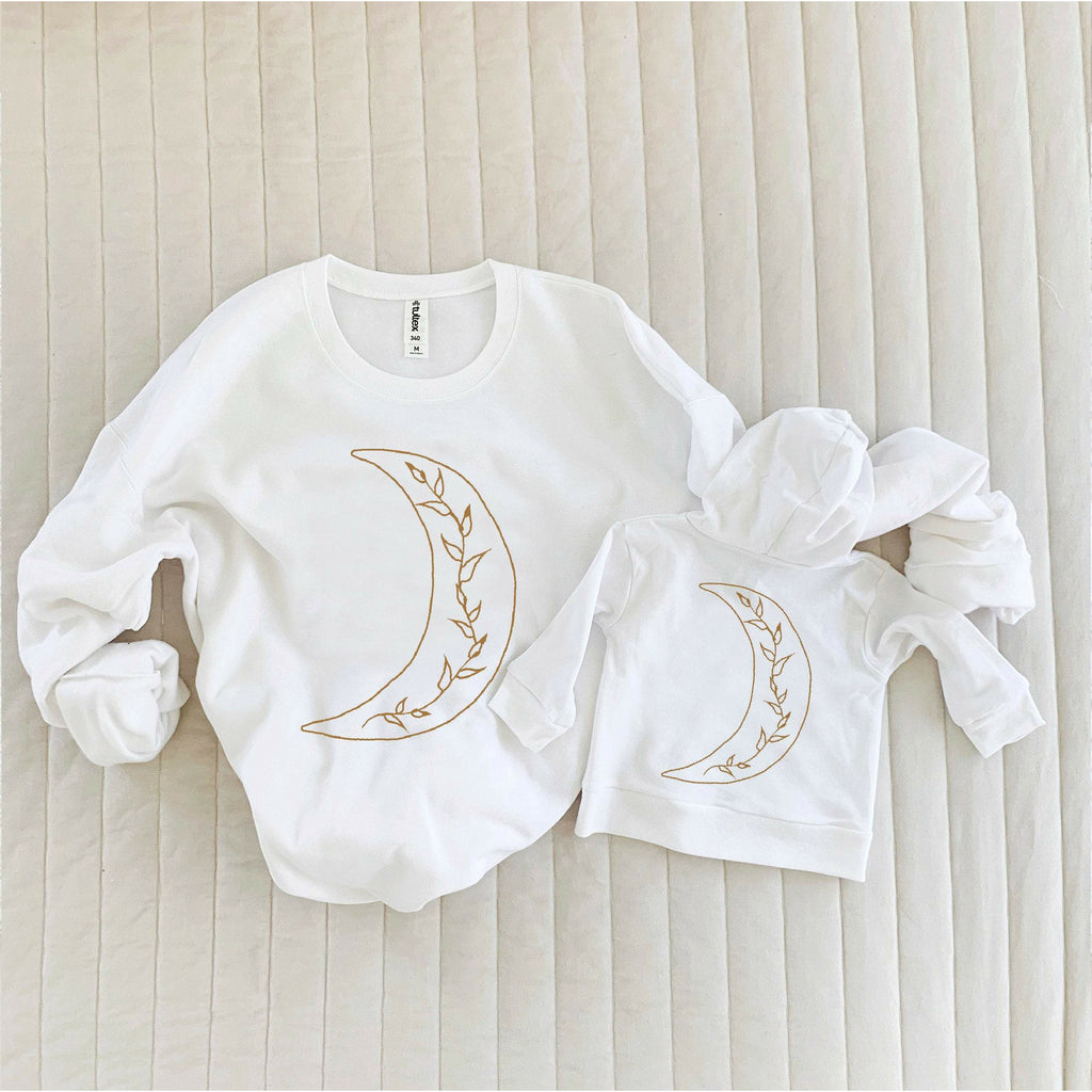 Moon Sweatshirt Set, Matching Neutral Tops, Mommy and Me outfit, Matching Mom & Baby, Gender Neutral Moon Matching Sweatshirts, Celestial