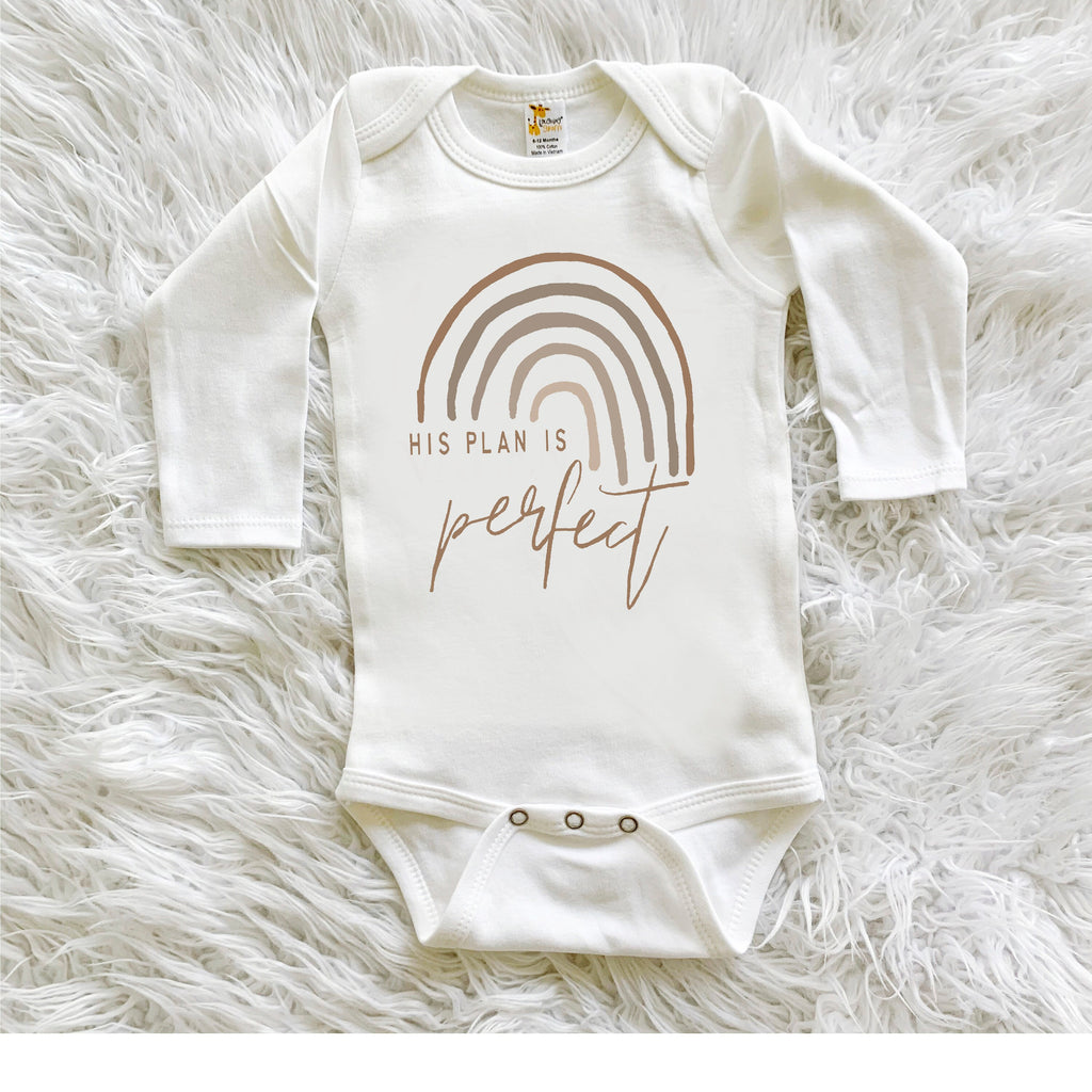 SPECIAL PRICING for 0-3 MONTH His Plan Is Perfect, Rainbow Baby Bodysuit, Scandinavian Rainbow, Gift, Baby Shower Gift, Gender Neutral