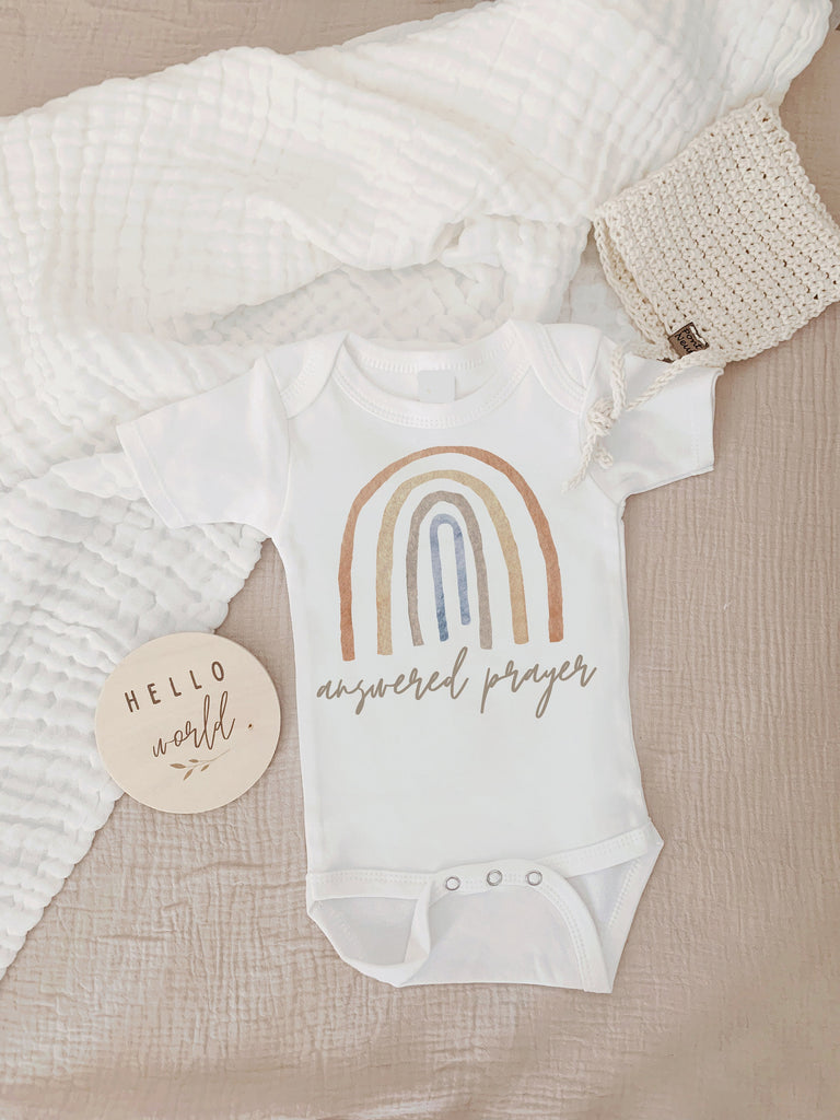 SPECIAL PRICING 0-3 month size, Answered Prayer, Rainbow Baby Bodysuit, Scandinavian Rainbow, Baby Shower Gift, New Baby, Gender Neutral