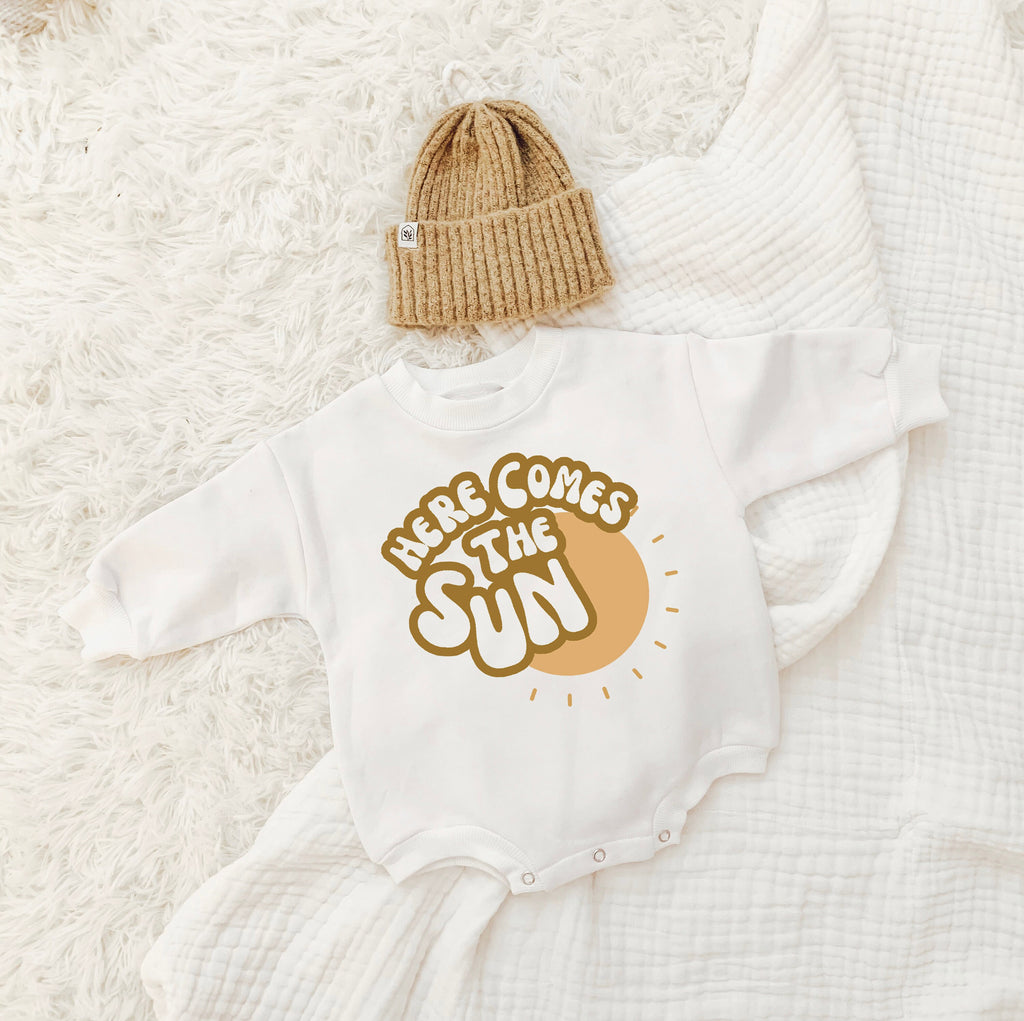 Here Comes The Sun, Retro Baby Sweatshirt, Gift, Sun Romper, Baby Shower Gift, New Baby, Baby Apparel, Gender Neutral, Coming Home Outfit