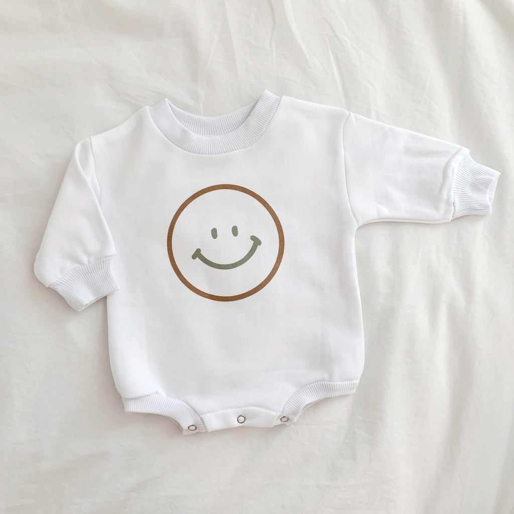 Happy Face Baby Sweatshirt Romper, Baby Shower Gift, Sweatshirt Romper, Baby Sweatshirt, Hipster, Gender Neutral, Smile Romper