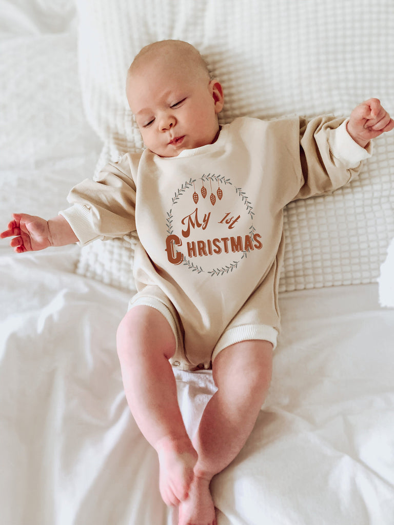 First Christmas Baby Outfit, Baby First Christmas, Baby Sweatshirt Romper, Baby Holiday Outfit, Bubble romper, Baby Christmas Sweatshirt