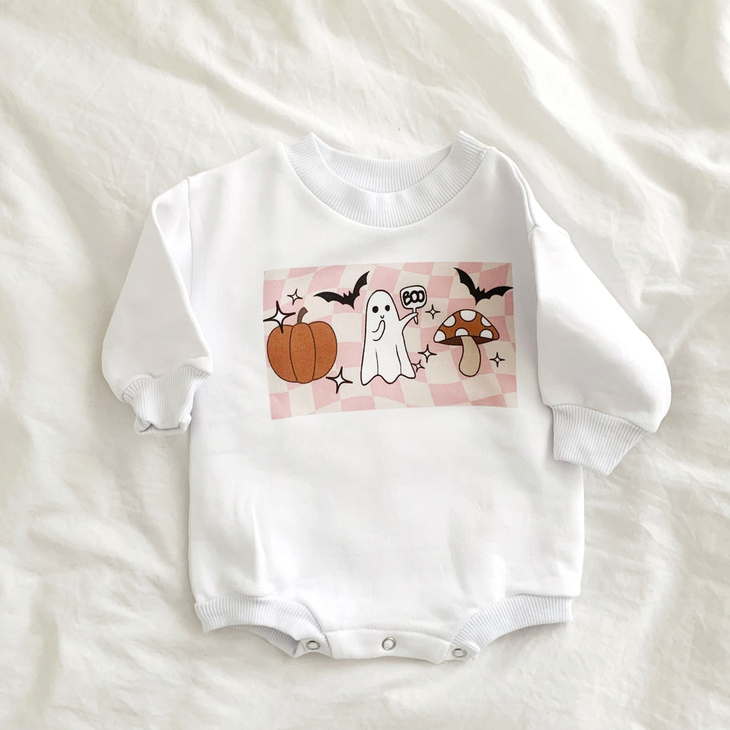 First Halloween Baby Outfit, Baby First Halloween, Pink, Bubble Romper, Baby Sweatshirt Romper, Retro, Bubble romper, Pink Halloween