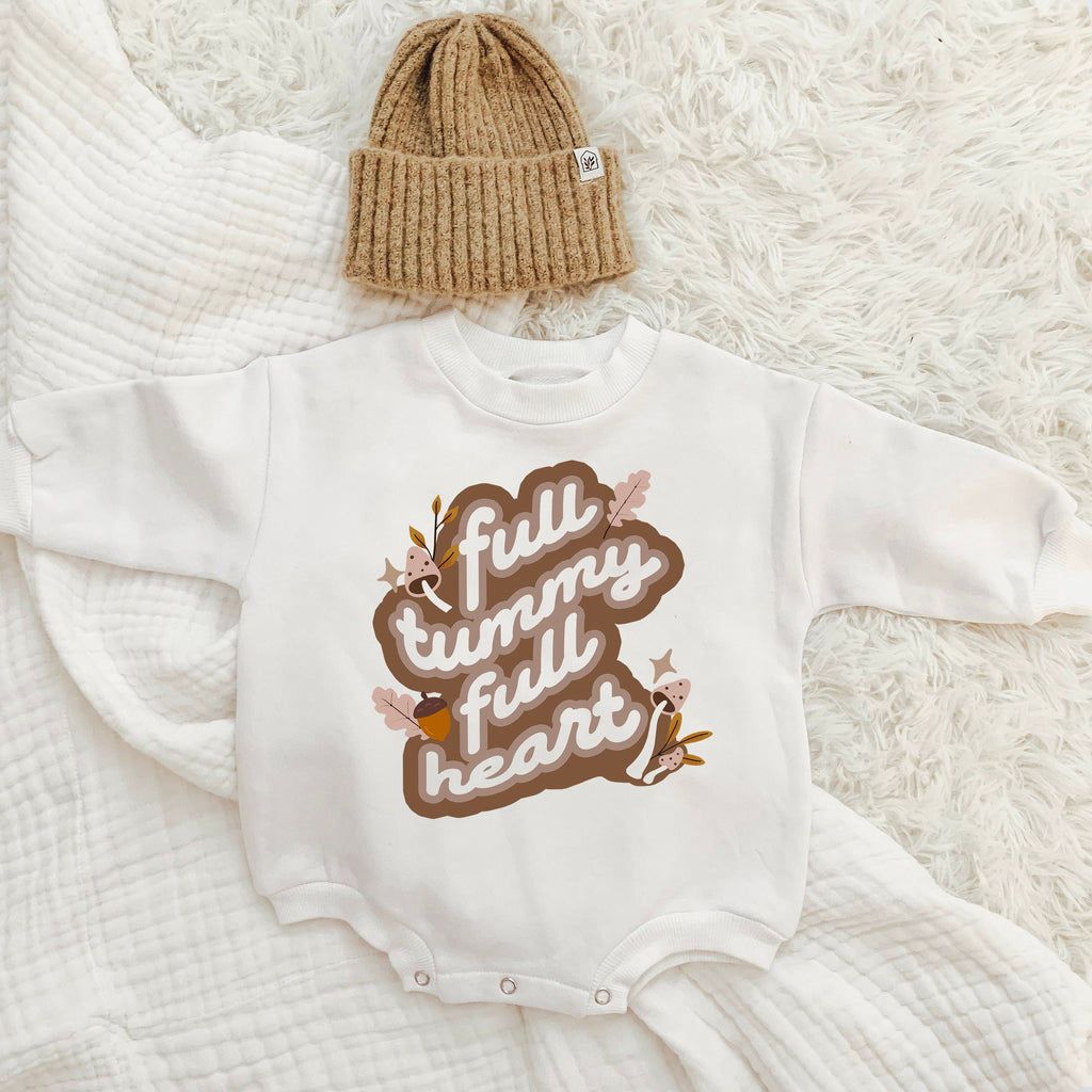 First Thanksgiving, Thanksgiving Sweatshirt Romper, Oversized Bubble Romper, Fall baby outfit, Thanksgiving baby, Woodland, Retro