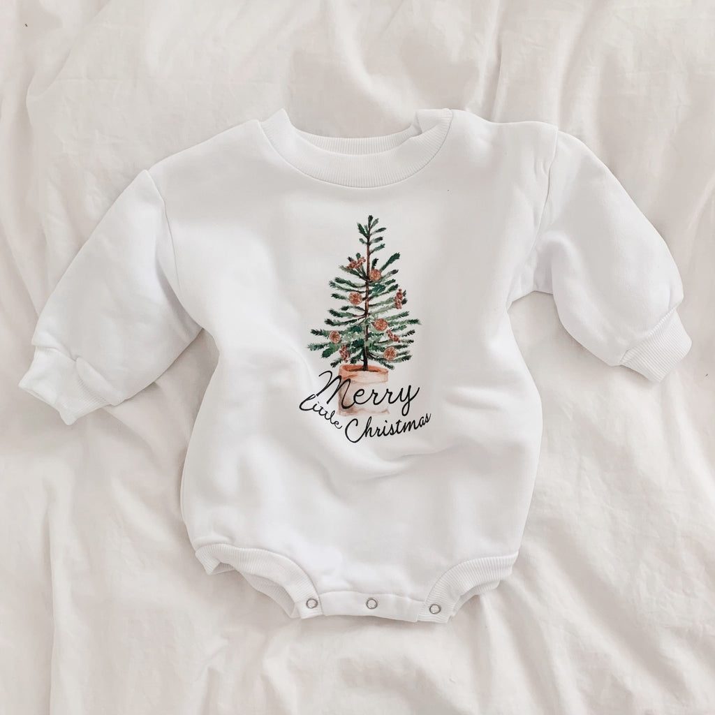 Christmas Baby Outfit, Baby First Christmas, Merry Little Christmas, Baby Sweatshirt Romper, Baby Holiday Outfit, Bubble romper