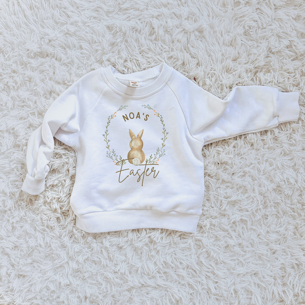 Easter Toddler Outfit, Easter Sweatshirt, Bunny Name Sweatshirt, Baby Sweatshirt, Gender Neutral, Neutral Easter Outfit, Custom Name