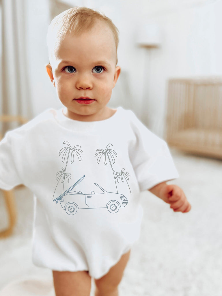 Kids Surf Shirt, Neutral Kids Clothing, Minimal Convertible, Kids Summer Shirt, Summer Romper, Neutral baby gift, Surf shirt, Kids Gift