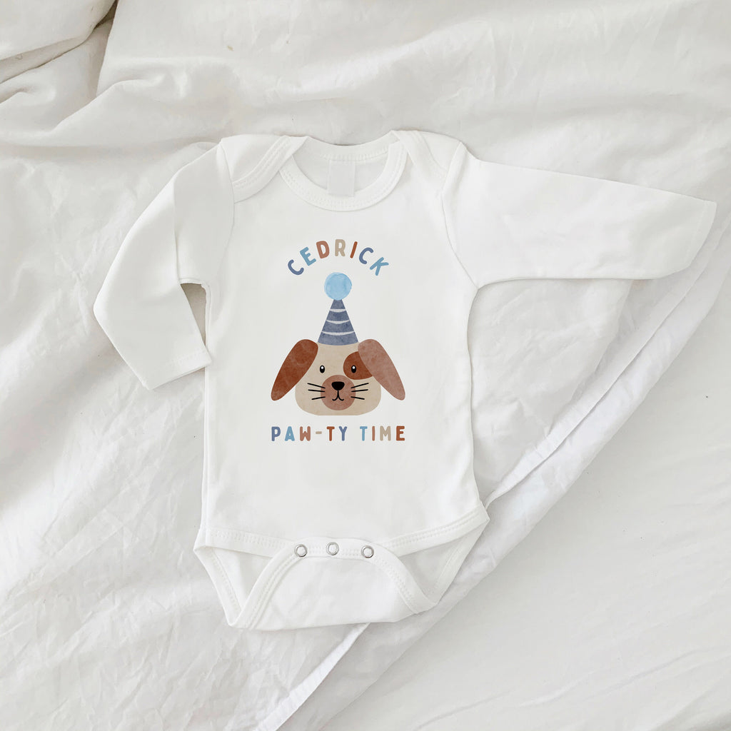 First Birthday Sweatshirt Romper, Puppy party, Sweatshirt Romper, Hipster, Gender Neutral, First Birthday, Pawty Time, Dog birthday party