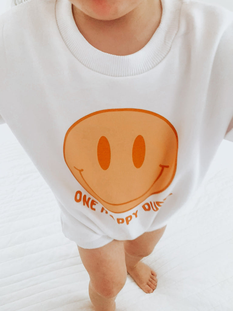 Happy One Romper, One Happy Dude, Sweatshirt Romper, Hipster, Gender Neutral, First Birthday Outfit, Smile Birthday, Smile Birthday Romper