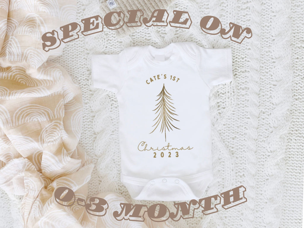 SPECIAL PRICING 0-3 month size, Baby First Christmas one piece, First Christmas Outfit, Neutral Christmas Outfit, Baby First Christmas