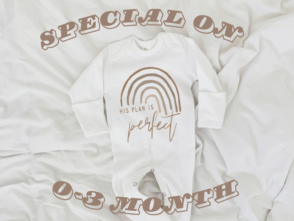 SPECIAL PRICING for 0-3 MONTH His Plan Is Perfect, Rainbow Baby Bodysuit, Scandinavian Rainbow, Gift, Baby Shower Gift, Gender Neutral