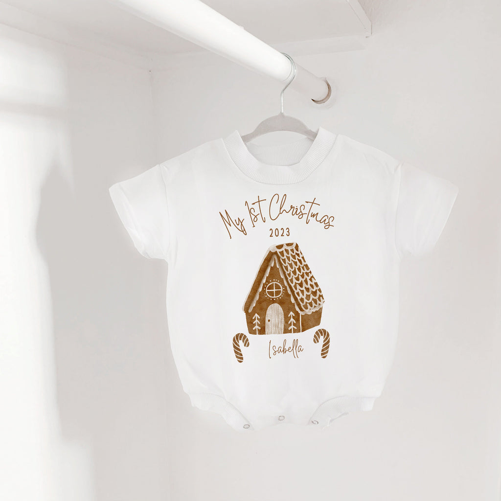 Baby First Christmas one piece, 1st Christmas, Neutral Christmas Outfit, Custom Christmas Baby Outfit, Gingerbread house, My First Christmas