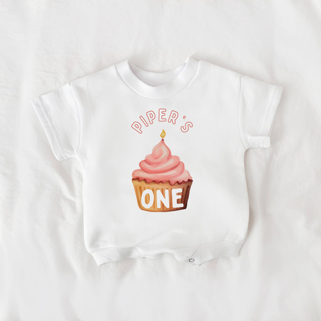 First Birthday Sweatshirt Romper, Cupcake Birthday Shirt, Cupcake Romper, 1st Birthday Outfit, Cupcake, Girl Birthday Outfit, Pink Birthday
